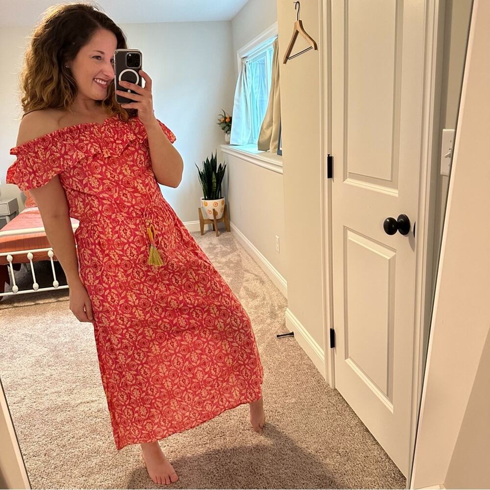 Anthropologie THML Pink Cotton Floral Tassel Maxi Dress Small - Picture 7 of 14